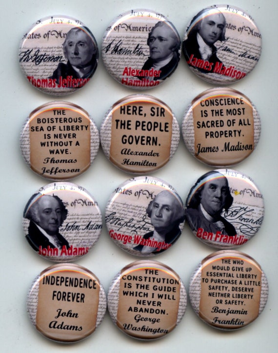 FOUNDING FATHERS American Constitution 12 Pinback 1" Buttons Badges Pins