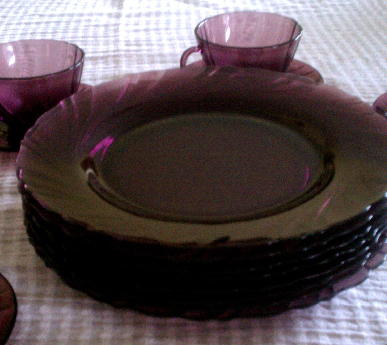 Vintage Duralex France Amethyst Rivage Glass Dinnerware