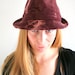 Fedora vintage hat for ladies - burgundy bordo corduroy - batik pattern - funky retro