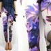 Purple flower leggings - multicolor print - purple pink white blue green - size small/medium US 6/8 S/M - ready to ship - by Bartinki