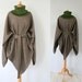 Spring wool poncho with brown stripes and green cotton knit collar - more ways of wearing - by Bartinki