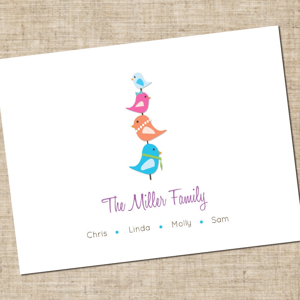 printable personalized family stationery modern birds noted