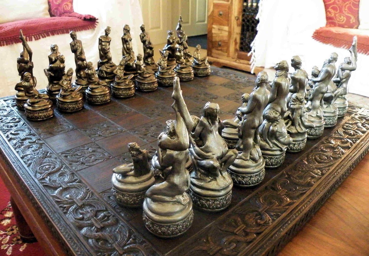 Large Adult Erotic Chess Set Ornate Base Bronze Vs Silver | Free Hot ...