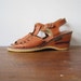 vintage women's size 7 brown leather peep toe wooden wedges