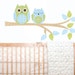 2 Owls tree branch kids FABRIC wall decal sticker - not vinyl - blue