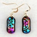 dichroic fused glass earrings.blue green pink on black. Sterling ear wires SALE 20% off