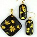 Black and gold glass pendant and earrings set Fused dichroic glass "falling leaves"