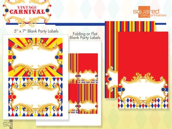 Vintage Carnival Circus Printable Blank Party Label Package - DIY Print - Primary Colors Il_570xn