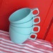Vintage MALLO WARE Melmac Set Of Four Coffee Cups Robins Egg Blue Tiffany Blue