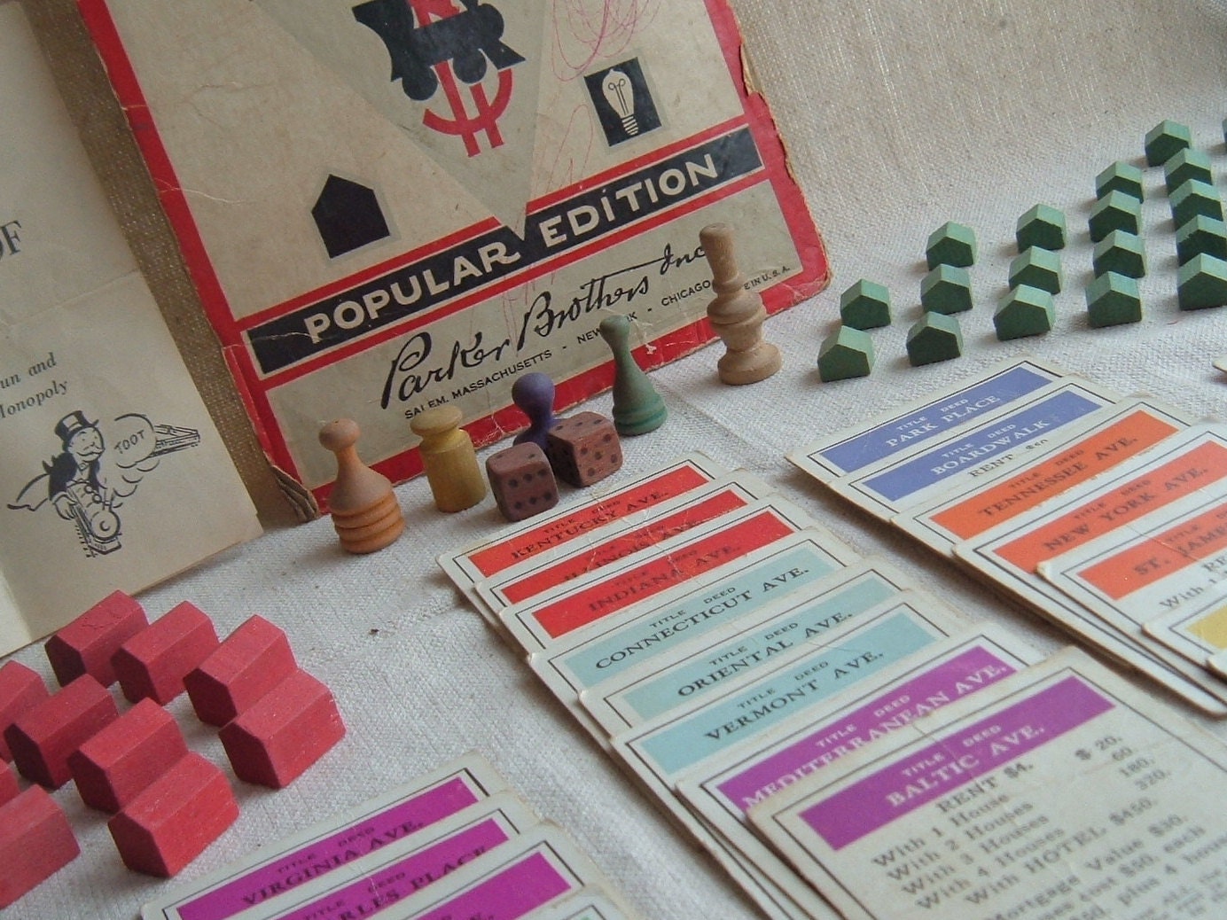 Vintage 1952 Monopoly Game Pieces Wooden Dice by DivaInTheDell
