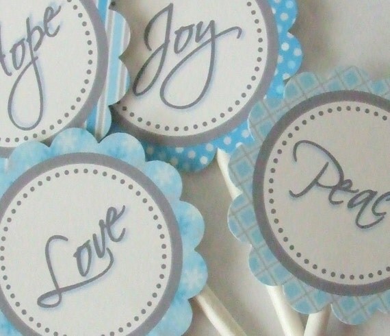 INSTANT DOWNLOAD - Printable - Christmas Cupcake Toppers & Favor Tags - Peace, Love, Joy, Hope Il_570xn