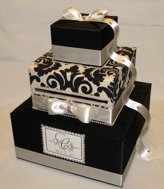 Elegant Gold Damask Wedding Card Box Rhinestone accentsany