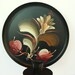 Vintage Metal Wall Sconce- Black Painted Brown and Red Floral 1960's
