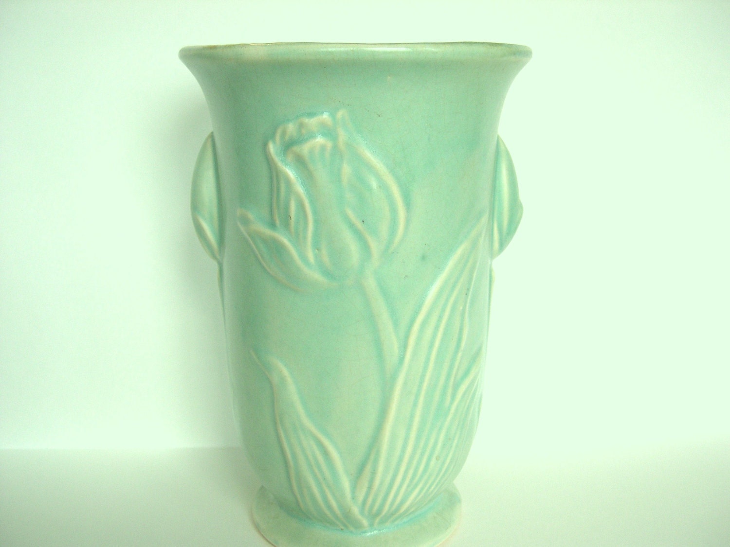 Vintage McCoy Pottery Tulip Vase Pale Blue Green 1940's
