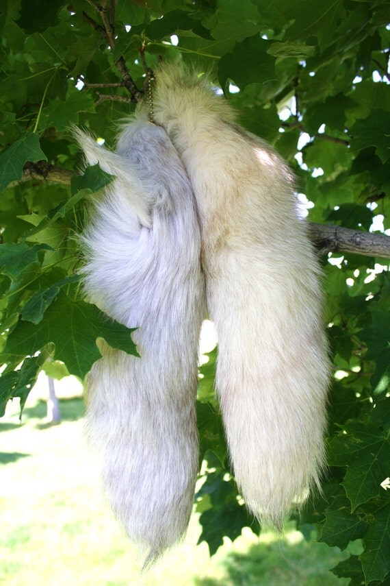 White and Blue Marble Fox Tail Fox Fur Fashion by TruCharm on Etsy