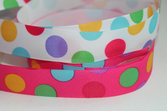 Items similar to Multi Color Polka Dot Ribbon Set Green, Pink, Purple ...