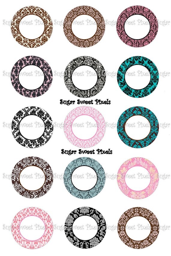 INSTANT DOWNLOAD Damask Print border blank 1 inch Circle