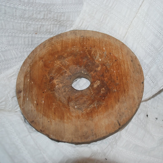 Antique primitive wooden butter churn top wood wheel by cipmunk