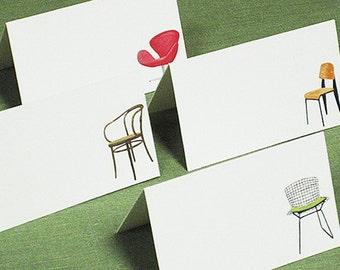 Place Cards Mid Century Modern Chairs, Set of 12