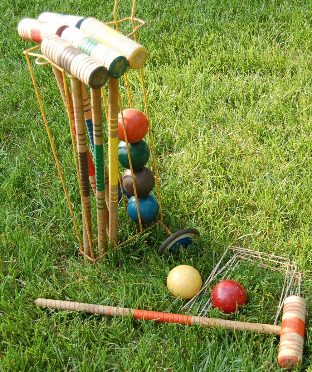 Vintage Croquet Set 1940s 50s Lawn Game