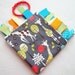 Giraffe Garden by Michael Miller print My Minky Sensory Tag Ribbon Blanket .Ready to ship