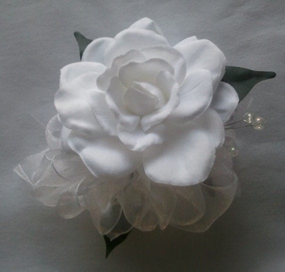 Silk Wrist Corsage White Gardenia red white rose boutonnieres