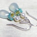 Sterling Silver Blue Aqua Chalcedony Gemstone Wire Wrapped Earrings with Seed Beads and Pearls