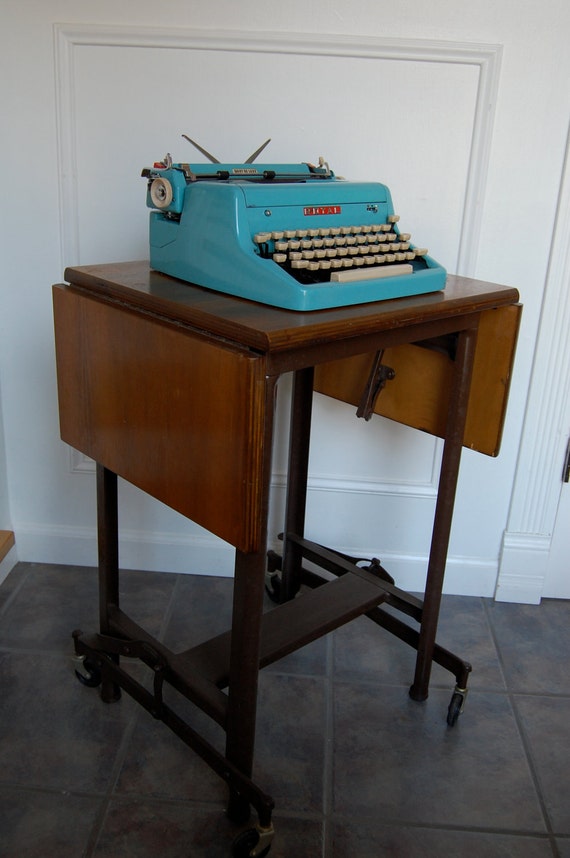 Vintage Wood Top Typewriter Stand Table