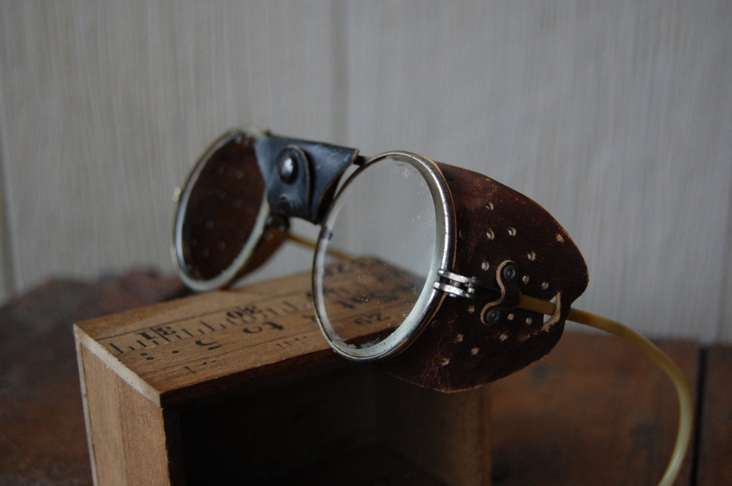 Vintage AO Safety Glasses Goggles with Leather Side by sugarSCOUT