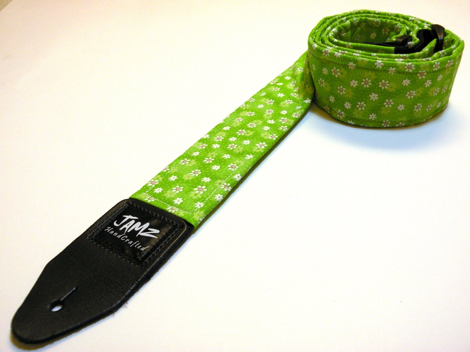 Handmade Girls Guitar Strap DAISY PATCH Green with white