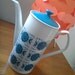 Johnson Brothers coffee pot in Engadine pattern. Retro coffee pot. Blue tableware. Interesting floral and geometric pattern.
