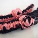 Bright Pink and Black Wedding Bridal Garter Set, w/ Vintage Applique