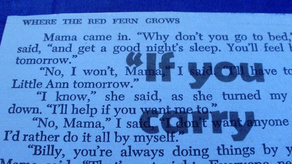 Where the Red Fern Grows Vintage bookpage Childhood Quote