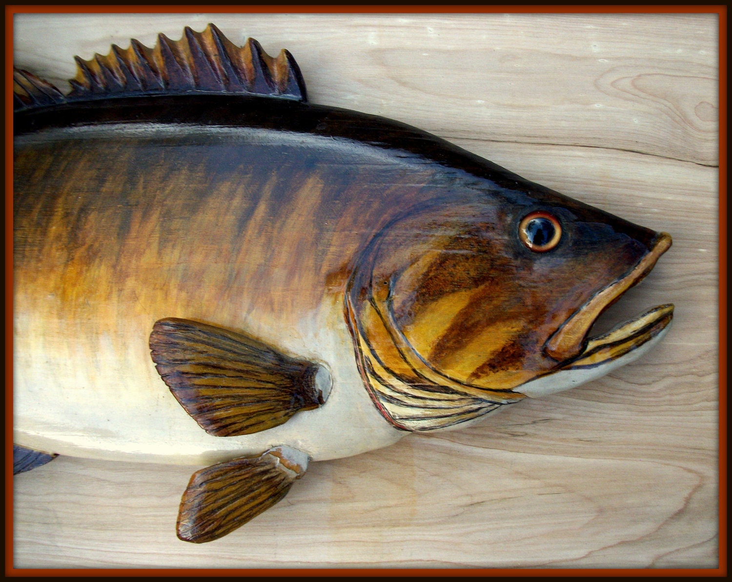 SMALLMOUTH BASS 24 inch fish wood carving folk art fish