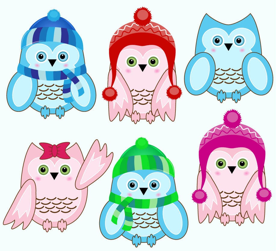 SALE Winter Owls clip art for commercial and personal by ...