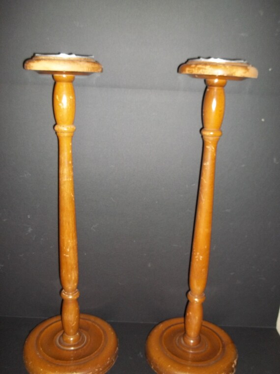 Vintage Ashtray Stands Set of 2 Wooden