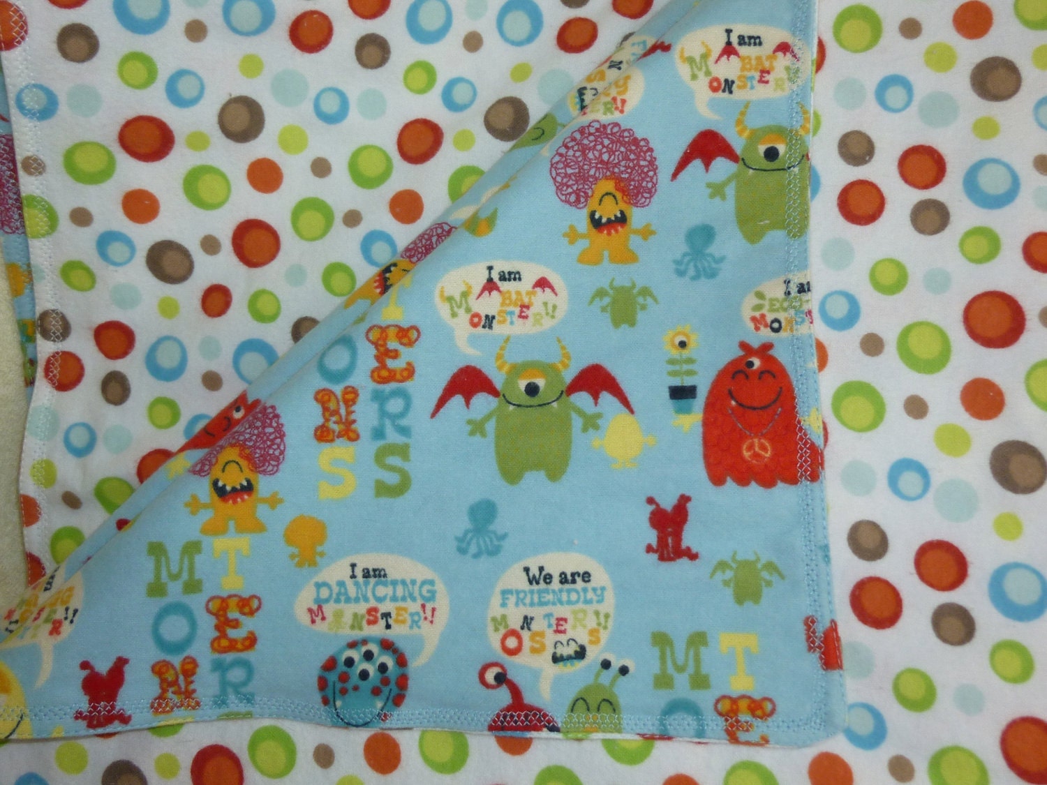 Large Flannel Monster Blanket and matching Burp Cloth