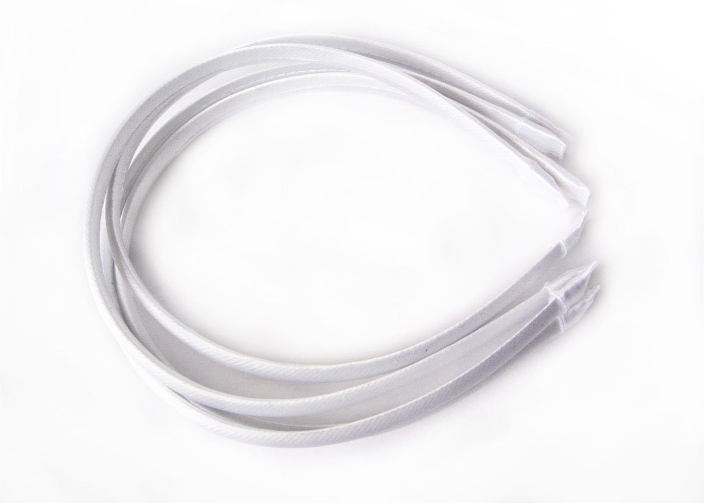 Wholesale 8 White Plain Satin Headbands for Crafting and