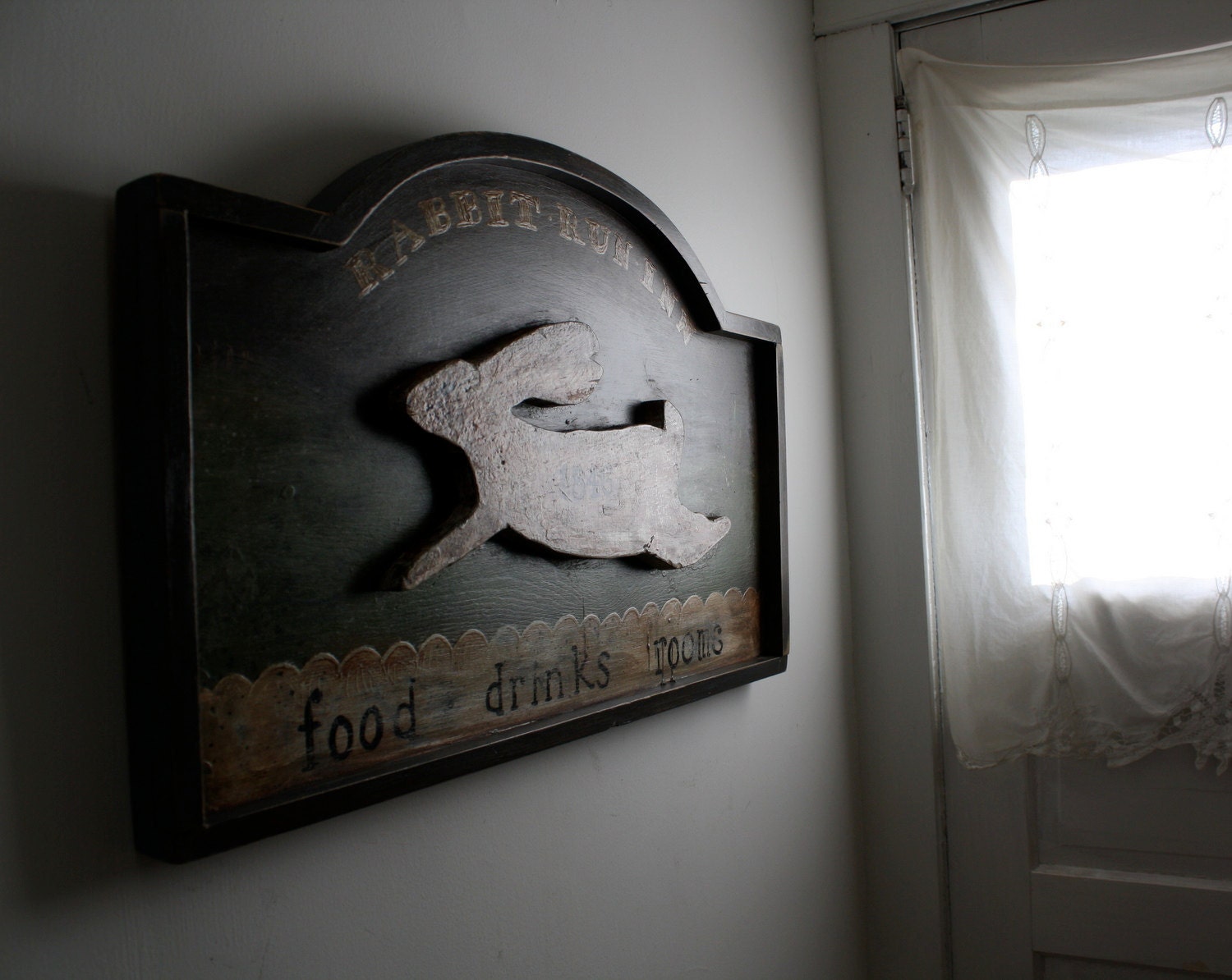 Large Sign Rabbit Run Inn Oil and Acrylic on Wood