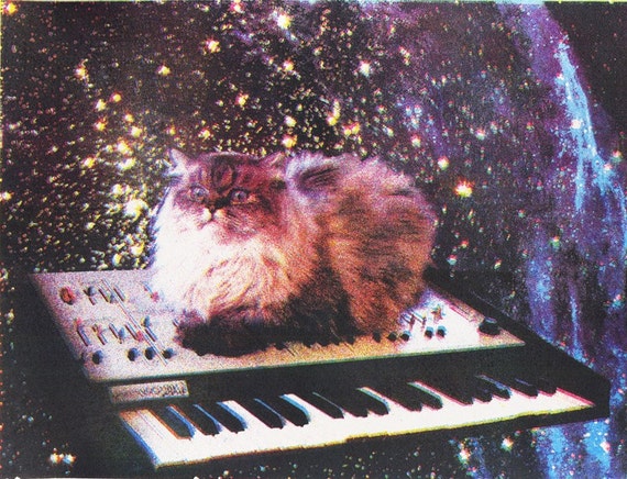 Cat On A Keyboard In Outer Space Lithograph