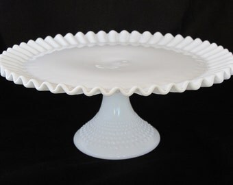 Vintage Fenton Hobnail Milk Glass Cake Stand or Cake Plate - Vintage Wedding Cake Stand
