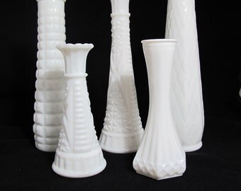 Vintage Milk Glass Vases - The Piper Collection - Set of 5 Milk Glass Vases, Hand Styled Collection