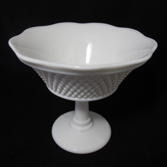 Vintage Hobnail Pedestal Milk Glass Compote