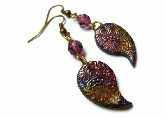 Items similar to Dangle earrings, Indian henna inspired ...
