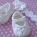 White Baby Shoes and Headband Crocheted Gift Set - Size 0/3 mo