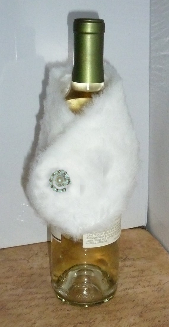 White Faux Fur Wine Bottle Wrap