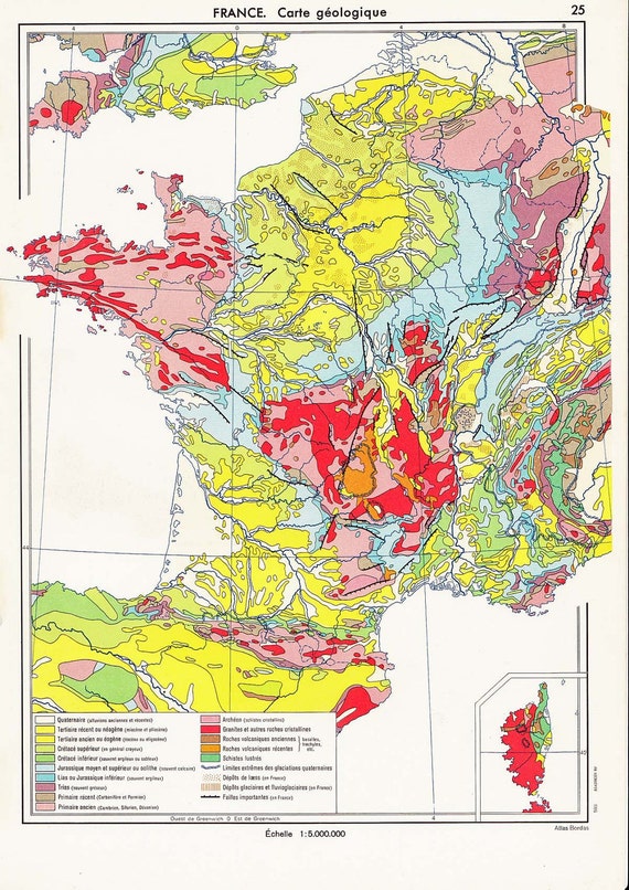 1950s France Geological Map Vintage