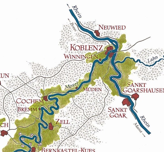 Germany Wine Map Vintage Mosel Saar And Ruwer