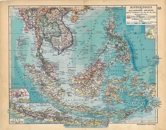 1928 East India Islands Vintage Map South East Asia