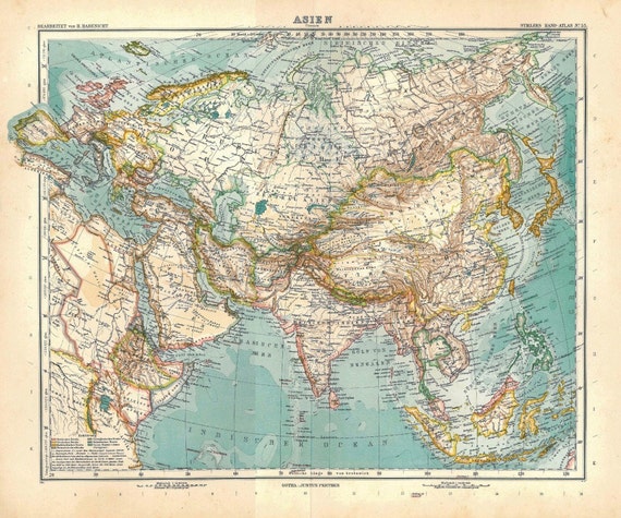 Asia Antique Map 1914 Stieler